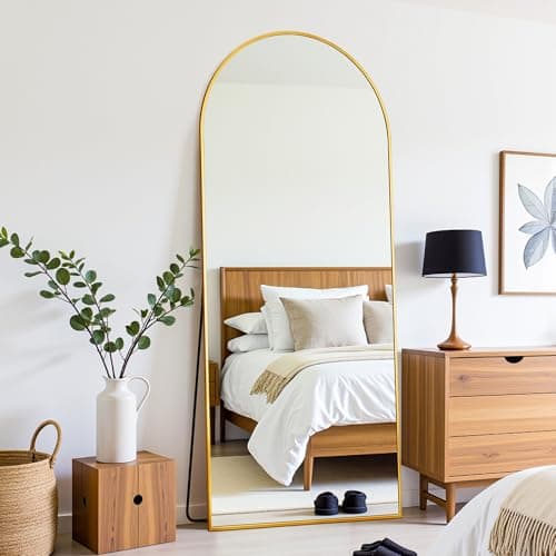 LadyNow Floor Mirror, 58"×18" Full Length Mirror with Stand for Bedroom Living Room, Gold