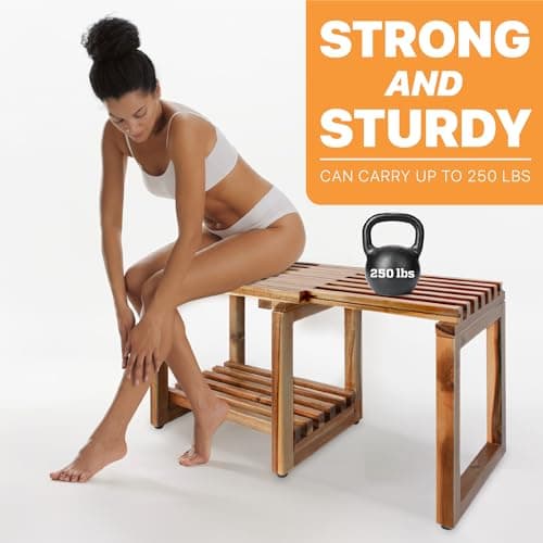 Adjustable Length 29 Inches Shower Stool Bench Chair Waterproof with Storage Shelf for Shaving Legs, Spa, Bath Seat in Bathroom, Inside Shower for Adults Seniors Elderly (Small 29 in) 7