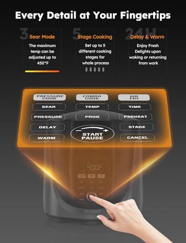 Nuwave Duet Air Fryer, Electric Pressure Cooker & Grill Combo, 540 IN 1 Multicooker with 3 Removable Lids, Slow Cook, Sautés, Dehydrator, 18/10 SS Pot, Sure-Lock Safety Tech & 13 Deluxe Accessories 8