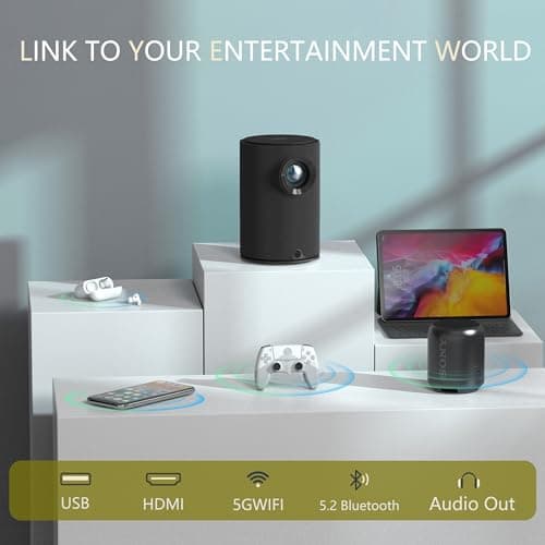 Mini Projector with Wifi and Bluetooth,Electric Focus 1080P 400ANSI Movie Projector,Walnutt 2025 Upgraded Portable Projector Auto Keystone Proyector Compatible with Smartphone/Laptop/TV Stick/HDMI/USB 6