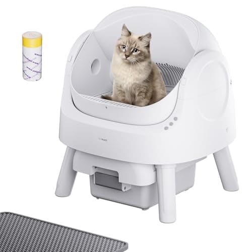 Open-Top Self Cleaning Cat Litter Box, Automatic Cat Litter Box for Multiple Cats with Trash Bags and Litter Mat Included, White