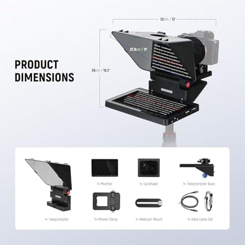 NEEWER 2 in 1 Teleprompter 11 Inch with Monitor for Windows MacOS, Supports Screen Mirroring, Portable Prompter for Camera Mobile Phone Webcam for YouTube Twitch Live Streaming Conference, X11 9