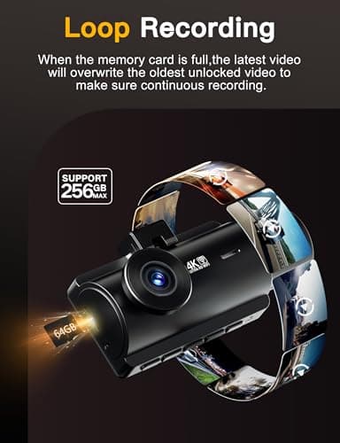 QCONTROL® 4K 5G WiFi 3 Channel Dash Cam Front and Rear Inside, 4K+1080P+1080P Dash Camera for Cars, GPS Dashcam, Car Camera with 3-Inch Screen, IR Night Vision, 24Hr Parking Mode, G-Sensor, 64GB Card 8