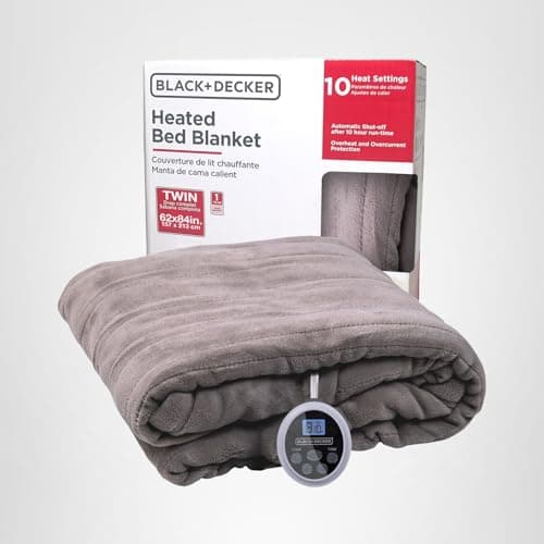 BLACK+DECKER Heated Blanket Electric Twin, Micro Plush Electric Blanket, Heating Blanket with 10 Heating Levels, 10H Timer, Auto Shutoff, Fast Heating (84x90 inches, Grey) 9