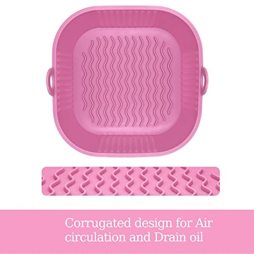 Air Fryer Silicone Liners 9 inch for 5 to 9 QT, 4 Pack Reusable Square Airfryer Basket Bowl Tray Insert Deep Fryer Parts&Accessories (4, 9 inch) 3