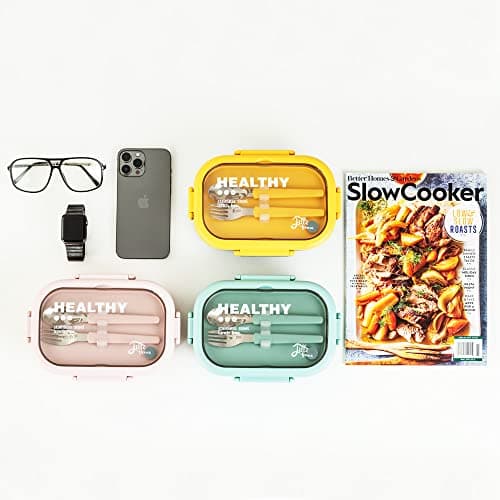 Lille Home 28oz Stainless Steel Leakproof 2-Compartment Bento Lunch Box/Portion Control Food Container with Lunch Bag and Cutlery Set, BPA Free (pink) 7