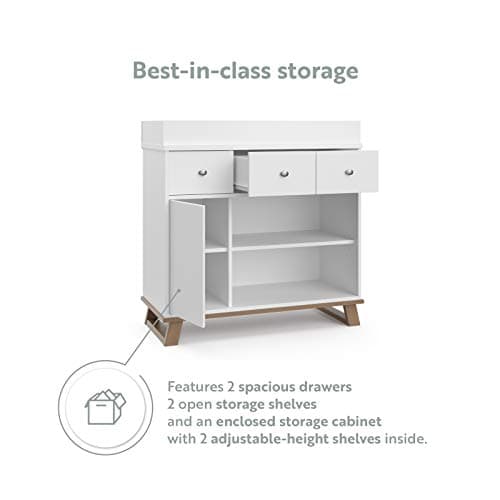 Storkcraft Modern Nursery Changing Table Dresser Combo (White & Vintage Driftwood) – GREENGUARD Gold Certified, Dresser for Nursery, Changing Table with Drawers, Removable Changing Table Topper 7