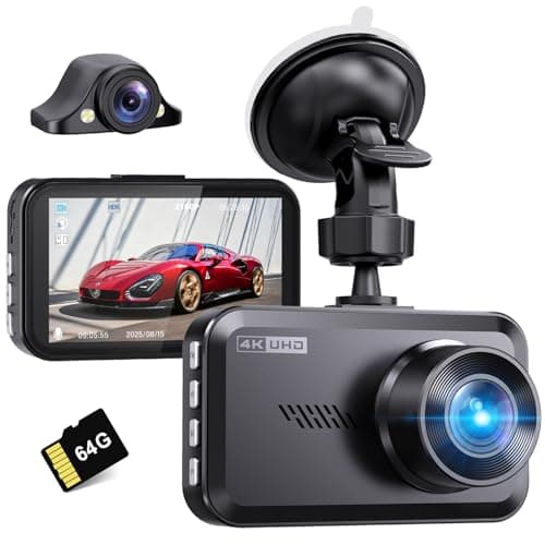 Miden S9 4K+2.5K Dash Cam Front and Rear,64G SD Card,2160P+1600P UHD Dual Dash Camera for Cars,176°+160°Wide Angle,3.5'' IPS Screen Dashcam,Loop Recording,G-Sensor,WDR,Night Vision,24H Parking Monitor