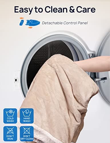 Westinghouse Electric Snuggle Throw Blankets with Foot Pocket, Wearable Heated Throw with Sleeves, 6 Heating Levels & 2 to 10 Hours Heating Time Settings, 50 * 70"+18", Beige 6