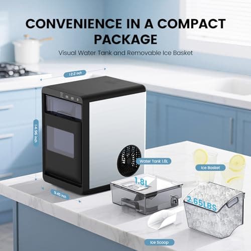 COWSAR Nugget Ice Makers Countertop, 44Lbs/24H Crushed Ice Maker & Pebble Ice Machine, Pellet Ice Makers with Ice Scoop &Removable Basket,Sonic Countertop Ice Machine for Home/Kitchen/Office 6