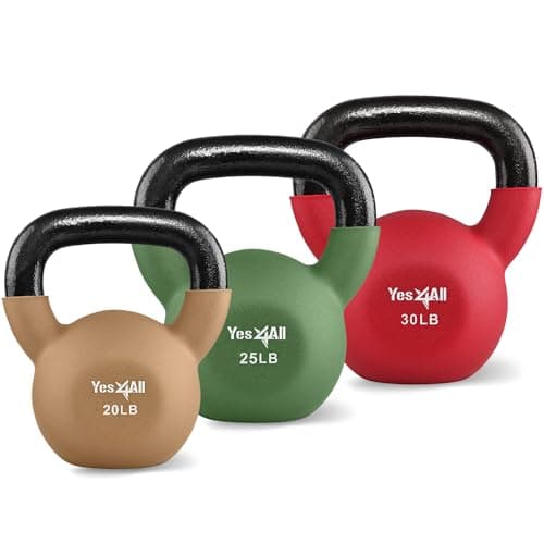 Yes4All Kettlebell - 20, 25 & 30 LB Neoprene Coated Cast Iron Kettlebells, Wide Grip Handle & Flat Bottom for Swings, Squats, Deadlifts, Push Ups & Full Body Training at Home Gym