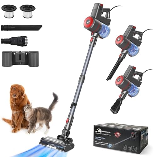 Intercleaner Corded Vacuum Cleaner, 20KPa Powerful Suction with 600W Motor Electric Floor Brush, 4 in 1 Lightweight Bagless Stick Vac with Handheld, for Hardwood Floor Carpet Car Pet Hair