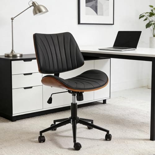 EROMMY Armless Office Desk Chair,Wooden Back Small Office Desk Chair No Arms Adjustable Height Modern Armless Chairs with Swivel Wheels for Small Spaces, Black
