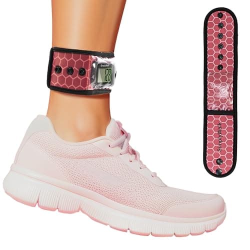 SimplyWalk Adjustable Ankle Band for Fitness Pedometer, Soft Wear Ankle Band with Transparent Pouch for Step Counter and Smart Watch (Pedometer Not Included) (Pink)