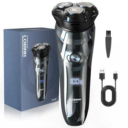 LOBINH Electric Shaver for Men, 100% Washable Rechargeable Waterproof Electric Razor Wet & Dry Shaving with Pop-up Trimmer, 1 Hour Fast Charging, 4D Floating Head, LCD Power Indicator