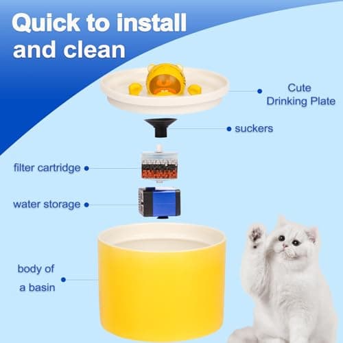 Katlikatqi Ceramic Cat Water Fountain, 1.2L/42oz Ceramic Water Fountain for Cats, Automatic Pet Water Fountain Dog Water Dispenser with Ultra-Silent Pump 6