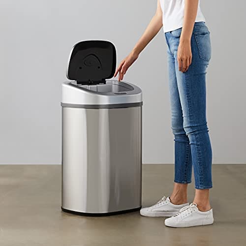 Amazon Basics Automatic Dual Compartment Trash Can with Lid, Hands-Free, Fingerprint Resistant, Odor Control, Stainless Steel, D-Shaped, 80 l, 2 Bins 7