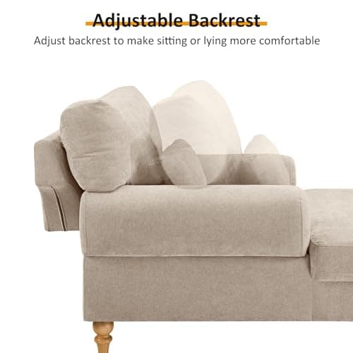 Condemo Modern Chaise Lounge Chair with Adjustable Backrest, Upholstered Indoor Leisure Sofa Recliner, Oversized Accent Chair Deep Seat Reading Armchair for Living Room, Bedroom, Office, Light Khaki 5