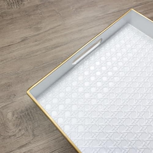 Leemxiiny White Decorative Coffee Table Tray, Rectangular Plastic Serving Tray with Handles for Living Room, Ottoman, Bathroom, 15.7"*10.2" 5