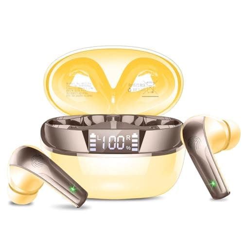AOSRAU Wireless Earbuds, Bluetooth 5.3 Headphones, Mini Noise Cancelling Mic, Yellow