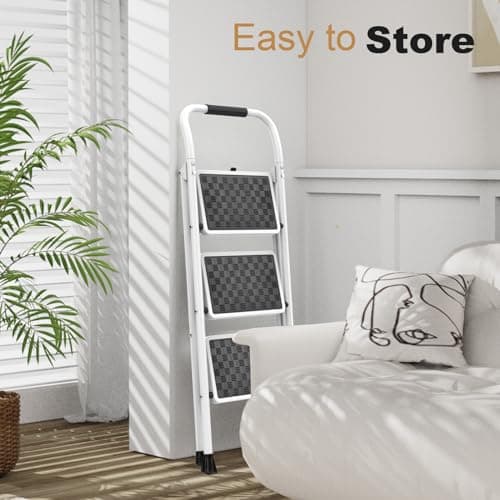 HBTower 3 Step Ladder,3 Step Stool for Adults Folding Step Stool with Cushioned Handle with Wide Anti-Slip Pedal Ergonomic Design 5