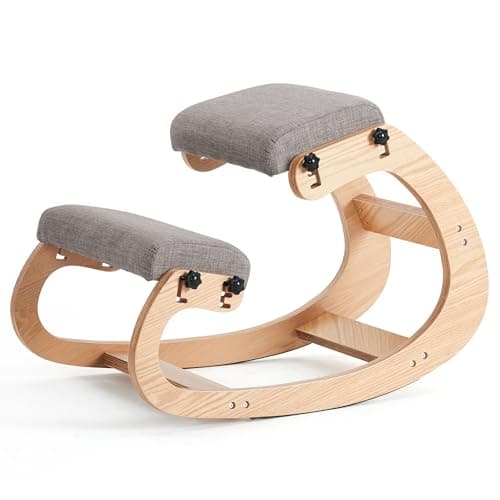 MoomJiee Ergonomic Kneeling Chair,Adjustable Rocking Knee Chair for Home Office,Wooden Office Chair for Back Pain Relief, Grey 3