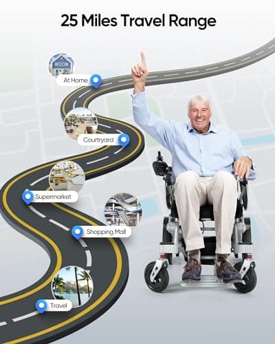 VERPAL Electric Wheelchair, 25 Miles Longer Range, Foldable Power Wheelchair for Adults Seniors,500W Dual Motors,Compact Motorized Wheelchair All Terrain,Intelligent Folding, Travel Size (Large) 7