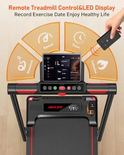 Walking Pad Treadmill, Anylife Incline Walking Pads Under Desk 330lb Capacity, 2.6HP Portable Treadmills for Home, Compact Treadmill Small Running Pad with LED Display, Remote Control, Dark Red 5