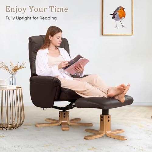 Susalt Swivel Recliner Chair with Ottoman, Stylish Faux Leather Recliner Chairs for Adults, 360° Swivel Reclining Chair for Living Room, Study, RV Recliners, Ottoman Chair, Dark Brown 7