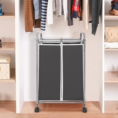 STO STO Laundry Sorter 2 Section, 2 Bag Laundry Hamper, Rolling Laundry Cart, Laundry Basket with Heavy Duty Lockable Wheels and Removable Bag for Clothes Storage, Black 7