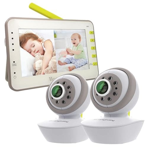 Moonybaby Baby Monitor Long Range No WiFi, Dual PTZ Cameras with Split Screen, Baby Room Temperature Display, Auto Night Vision, 2 Way Audio, Lullaby