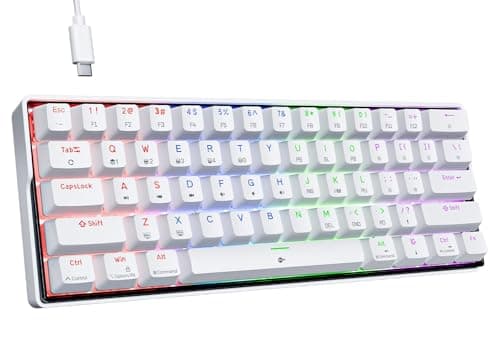 KEMOVE K61SE Gaming Keyboard, 60 Percent Mechanical Keyboard, Wired RGB Backlit N-Key Rollover Compact Mini 61 Keys Keyboard for PC Laptop, Red Switch, white