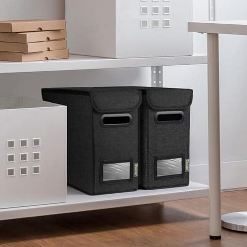 BALEINE File Organizer Box with Lid, Collapsible File Folder Organizer with Plastic Slide, Hanging File Folder Box for Office Document Storage (1 Pack, Black, S) 8