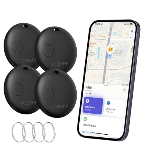 Esky Air Tracker Tags-4 Pack, Bluetooth Smart Luggage Tracker Works with Apple Find My APP (iOS Only, Not for Android), Key Finder and Item Locator for Luggage, Backpack, Suitcases, Wallet