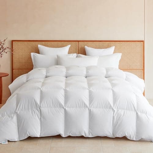 LeWinBedding Goose Feather Down Fiber Comforter Queen Size, All Season Duvet Insert, 750+FP Hotel Bed Comforter, Ultra Soft 100% Organic Cotton Fabric, 90x90 Inches
