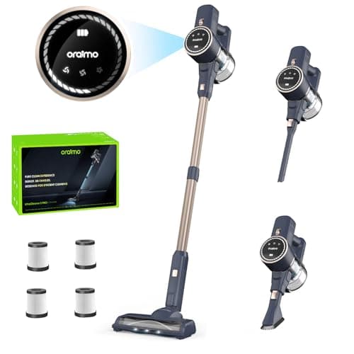 Oraimo Cordless Vacuum Cleaner 6 in 1, Upgraded 270W 24Kpa Brushless Motor, 45 Mins UL Listed Detachable Battery, 3 Power Suction, LED Display, Anti-Tangle Stick Hoover for Pet Hair Hard Floor Carpet