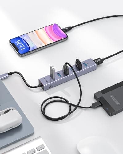 FORIDA USB C Hub-8 Port USB HUB with 7 USB3.0 Data Ports,Aluminum Alloy USBC Splitter with Type C 5V/3A Power Port Compatible with MacBook, iPad, Surface Pro, XPS, Laptop,PC (Gray,USB C-9.8in) 7