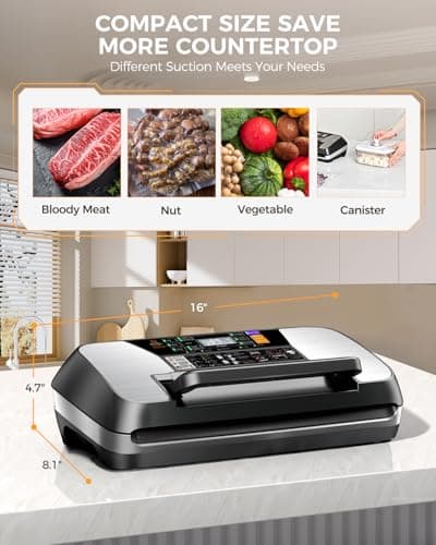 95kpa Vacuum Sealer Machine,Food Vacuum Sealing Machine， Full Automatic Food Sealer, 5Pre-cut Bags & Bag Rolls and Accessory Hose, Fully Starter Kits,Silver Black 6