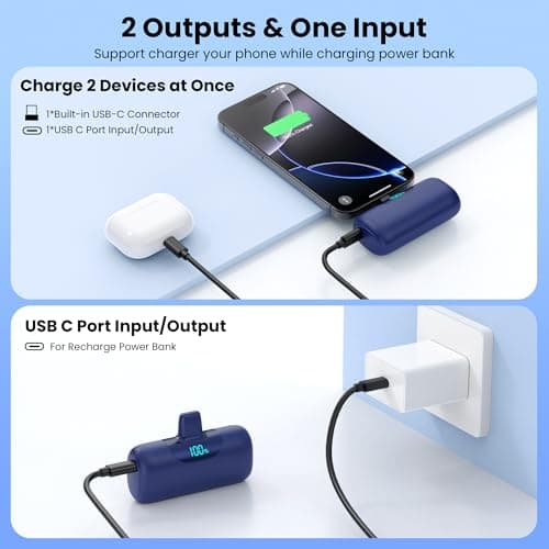 [2 Packs]Mini Portable Charger for iPhone 17/16,5500mAh LCD Display USB C Power Bank,Fast Phone Charging Travel Pocket Size Battery Pack for iPhone 17/17 Pro Max/Air/16/15 Series,Android(Navy+Green) 5
