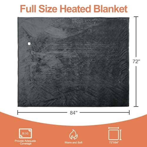 FluffyWarmth Heated Blanket Full Size,72"X84" Electric Blanket with 3 Heating Settings,8 Hours Auto Shutoff Heating Blanket,Overheat Protection,Soft Flannel and Sherpa for Bed Use, Gray 7