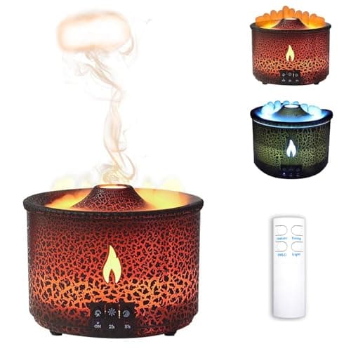 Volcano Humidifier, Large 300ML/10.56oz Capacity, Waterless Auto-Off and Timer, with Flame and Volcano Atomization Modes, Volcano Aromatherapy Diffuser for Bedroom, Office or Yoga (Double Color Lava)