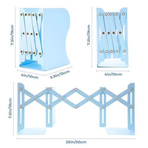 M&G Adjustable Bookends Book Ends for Shelves, Metal Bookend for Heavy Books, Desk Magazine File Organizer Holder Extends up to 20in, Book Stopper for Home, Office, Classroom (Blue) 5