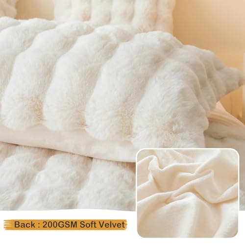 LIFEREVO 2 Pack Fluffy Faux Rabbit Fur Pillow Cases, Luxury Soft Plush Shaggy Bubble Pillowcases Standard Size with Zipper Closure, Furry Fuzzy Ivory Long Pillow Shams Bedroom Living Room 20x26, Beige 5