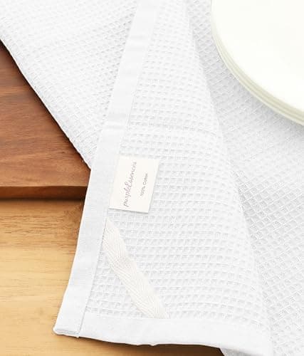 PurpleEssences Waffle Weave Kitchen Towel, 100% Cotton - 15x25 Inches with Hanging Loop, Ultra Soft Absorbent Quick Drying Dish Cloth, Tea and Hand Towels, 6 Pack - Spring Easter Summer - White 6