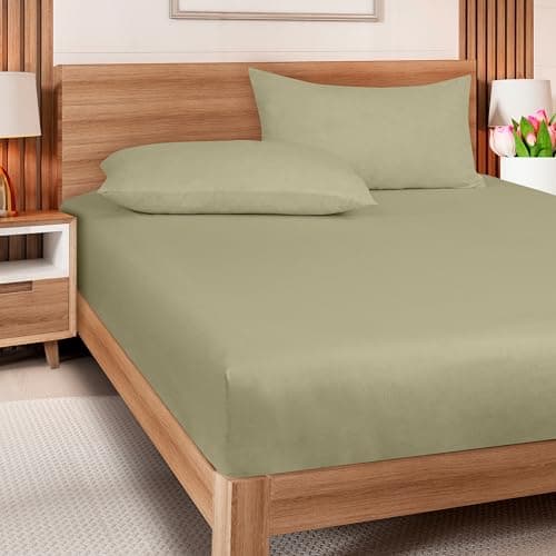 ROYALE LINENS 300 Thread Count 100% Long Staple Combed Cotton Fitted Sheet Full - Super Soft Deep Pocket Bottom Sheet - Fitted Sheets Only - Elastic Sheets (Full, Sage Green) 8