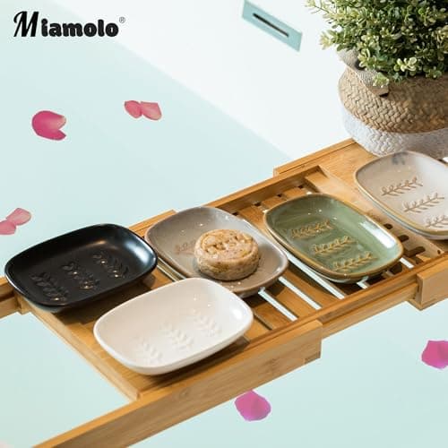 Miamolo Soap Dish Bar Cleaner Dish for Shower, Ceramic Soap Dishes for Large Soap Bar Shampoo or Sponge, Shower Soap Dish Soap Saver Tray for Bathroom Kitchen Sink, Easy to Clean 7