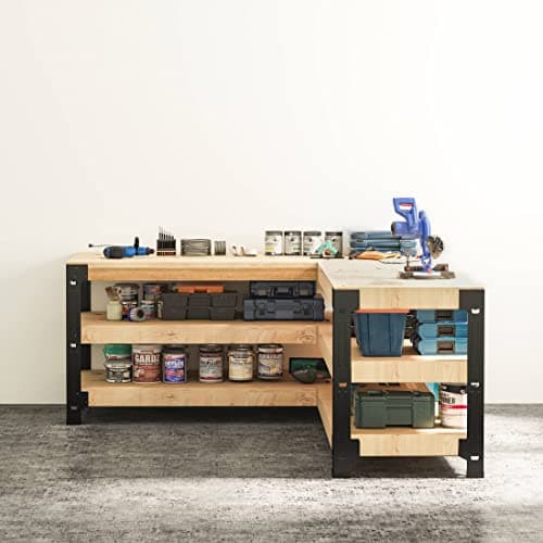 FLEXIMOUNTS Universal Steel Workbench Kit 5 Legs L Shaped Heavy Duty Work Bench for Garage Storage Shelving Workbenches Frame Black Customizable Work Table Brackets, Lumber Not Included 8