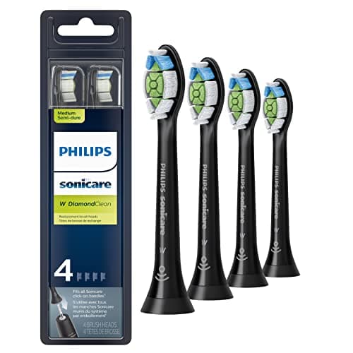 Philips Sonicare W DiamondClean - Genuine Replacement Electric Toothbrush Heads, Black, 4 Pack One Year Supply, HX6064/95