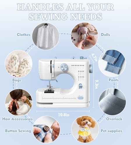 SEDNEE Sewing Machine for Beginners with 16 Built-in Stitches, Small Sewing Machine with Accessory Kit, 2-Speed, Foot Pedal & Storage Drawer, Portable Full-Feature Design for Home DIY (Blue) 9