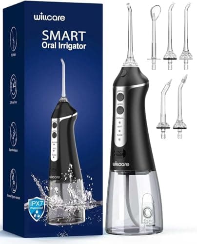 Water Dental Flosser, Portable Oral Irrigator with 300ML Water Tank, IPX7 Waterproof, Rechargeable, 4 Modes for Deep Teeth Cleaning, Travel-Friendly (Black)